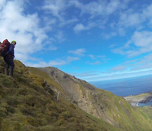 two men making a steep descent at Hurd Point