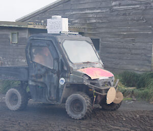 A polaris dressed as a pizza delivery van