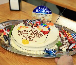 Fray Bentos Themed Birthday Cake for Matt Westbury — Macquarie Island