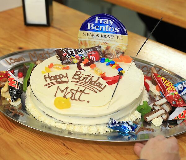Fray Bentos Themed Birthday Cake for Matt Westbury — Macquarie Island