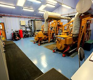 The view from Inside the Macquarie Island powerhouse, pictures of machinery.