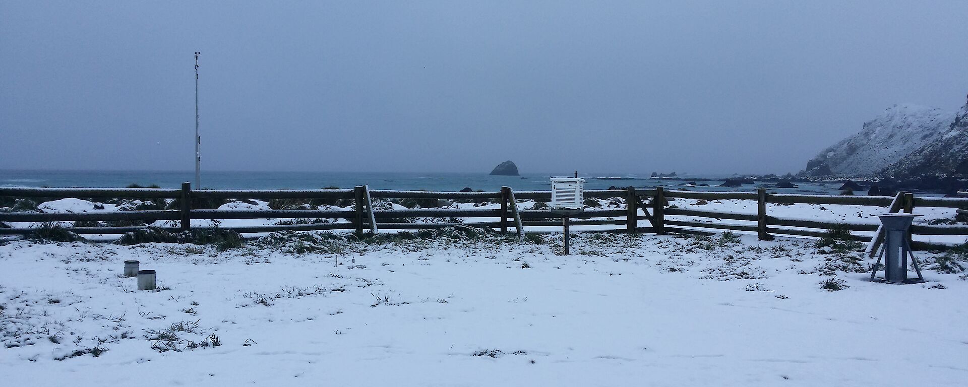 The meteorological instrument enclosure behind the MET office — Macquarie Island