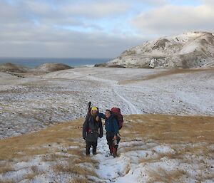 Ranger In Charge Andrea Turbett with Plumber Wayne Scandrett — Green Gorge, Macquarie Island