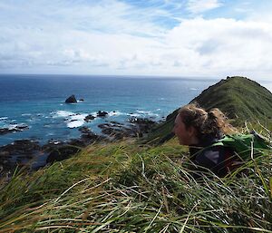 Wildlife Ranger Penny Pascoe on North Head, Macquarie Island