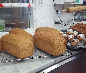 Freshly baked chocolate croissants and sourdough by chef Nick Baker.