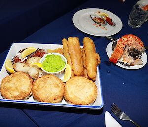 Seafood smorgasbord on a plate.