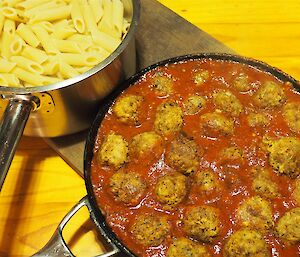 Gourmet field hut dining: A pot of vegan nutmeat (not meatballs) — Macquarie Island