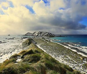 Macquarie Island station under a blanket of snow.