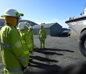 Macquarie Island fire team briefing pre-training exercise