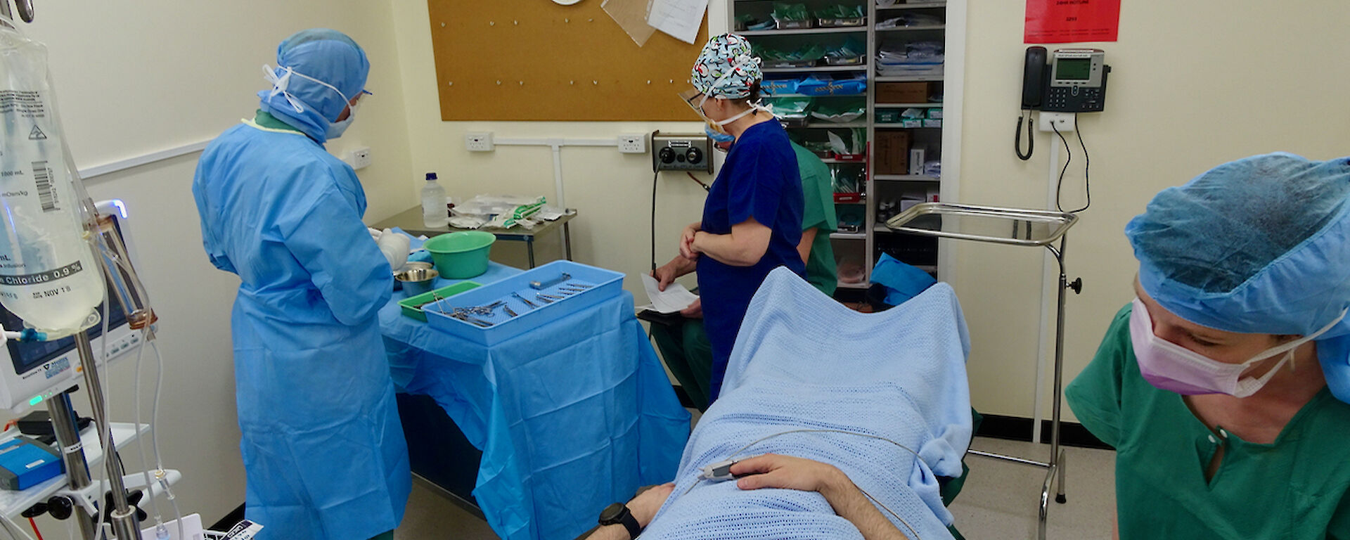 The Macca medical team getting ready to perform a mock surgery.