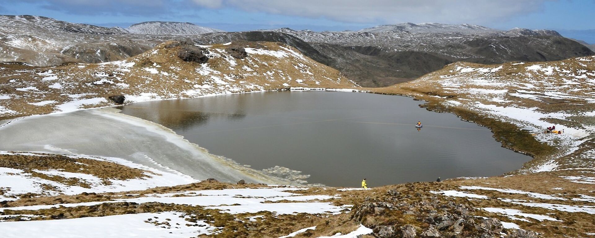 A glimpse at the lake coring set-up at Emerald Lake, Macquarie Island