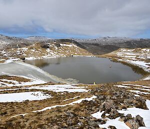 A glimpse at the lake coring set-up at Emerald Lake, Macquarie Island