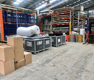 Cargo being organised in the Macquarie Island Green Store.