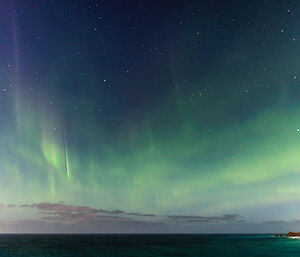 Macquarie Island aurora over the southern ocean.