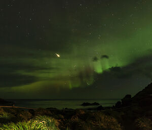 Macquarie Island aurora and meteor.