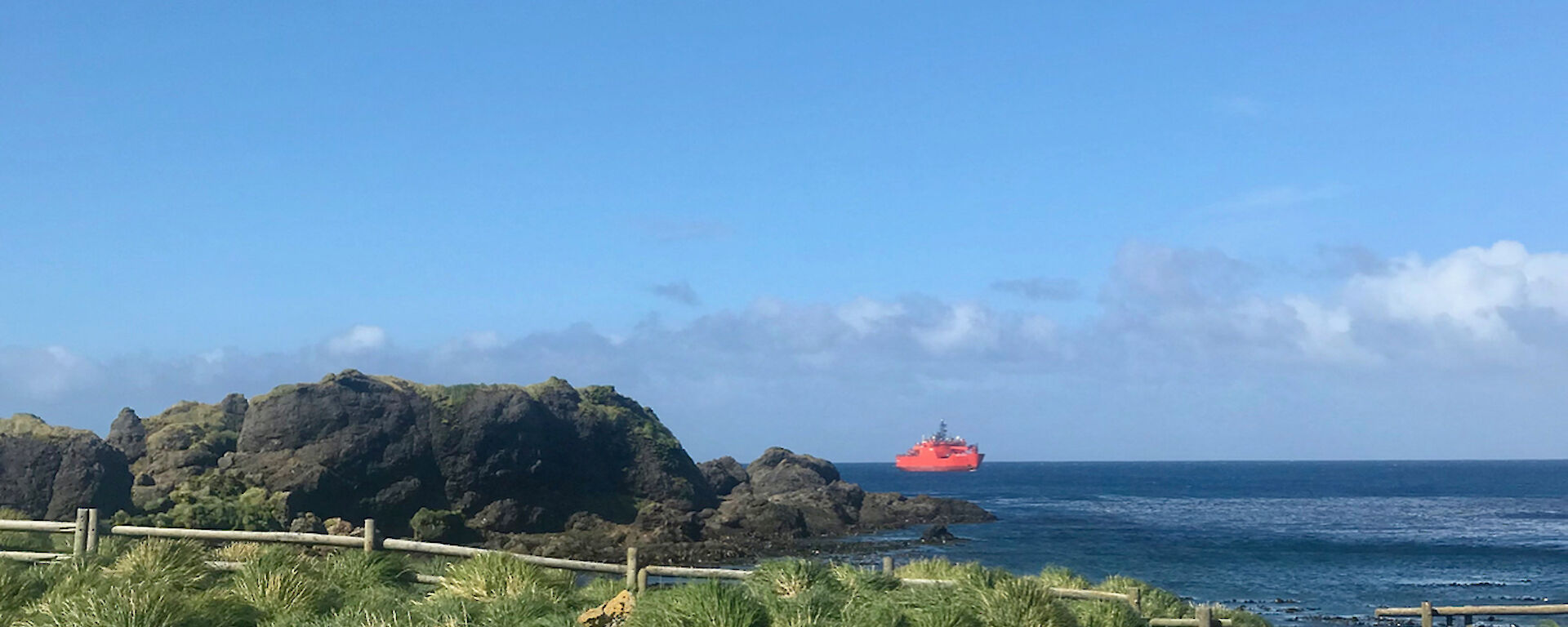 The Aurora Australis arrives at Macquarie Island for resupply on Monday 12 March.
