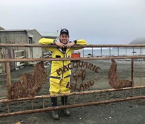 Kyle Williams at the Macquarie station gate on his way to the ship