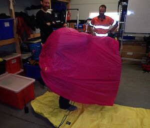 A training session in the Field Store demonstrates the shelter a two person bivvywould provide