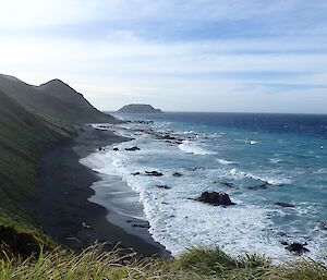 The east coast looking back to the North and station, Macquarie Island