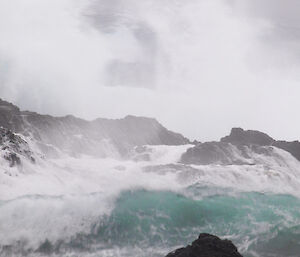 A hugs swell coming into Garden Cove this week at Macquarie Island