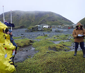 Peter Lecompte readng ‘In Flanders Fields', part of the service held on Macquaire Island on the 25 April