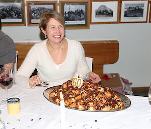Annette Fear with a croquembouche made for her birthday this week