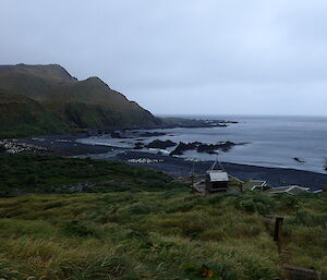 Green Gorge hut nestled in Green Gorge Bay, Macquarie Island