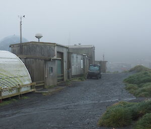 A view of some of the southernmost station buildings, the Bureau of Meteorology buildings and Communications can be seen
