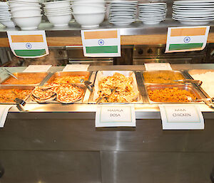 The Bain Marie at Macca full of curries and accompaniments for a Saturday night Indian themed dinner