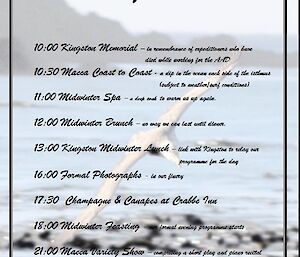 A programme listing the Midwinters Day activities