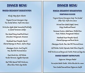 Our Midwinter’s menu — each dish created by Annette our Chef