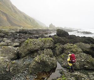 Dieso Chris heading into the boulders north of Double Point
