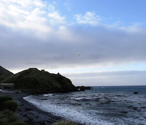 A weather balloon taken up and off with the wind at Macquarie Island this week