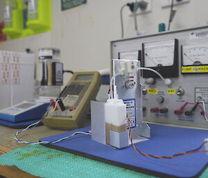 The ozone sonde chemical cell and pump being calibrated at Macquarie Island