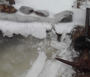 The dam in Gadgets Gully frozen recently