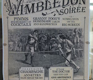A poster for the recent Wimbledon Soiree at Macca