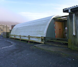 Macquarie Island Nissen hut — The exterior of the TasPaWS heritage storage hut