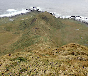 Standing atop the Langdon Ridge Jump Down north of Bauer Bay on Macquarie Island