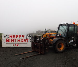 The birthday board at Macca with Happy Birthday JCB