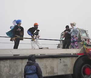 Expeditioners dressed as Superheroes for the Macca entry in the 48 hour Antarctic Film Festival