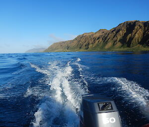 An IRB heading back to Macquarie Island station after resupplying some of the east coast huts