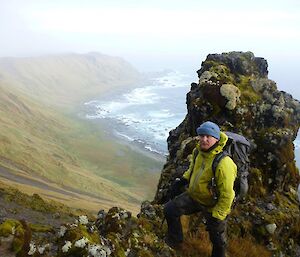 Chris Howard, Macca Ranger In Charge, at the top of a Macca ‘jump up/down’ ( a route between the escarpment and the coast)