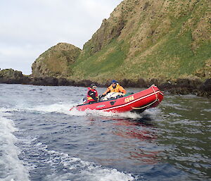 Chris Howard coxswain and Ali Dean Crew in an IRB heading back to station from Brothers Point