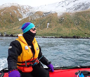 Coxswain Danielle drives one of the IRBs down to Brothers Point on Macquarie Island