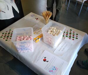 Making molecules out of marshmallows and bamboo skewers at Macca for National Science Week