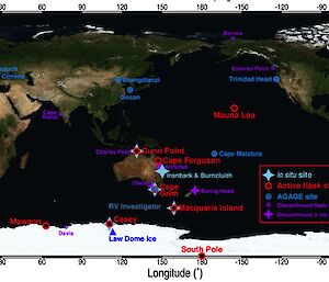 CSIRO’s atmospheric research facilities are based in Melbourne and include the GASLAB and ICELAB laboratories. Macquarie Island is a part of the global air –sampling network