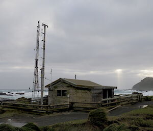 View of the clean air lab and towers that hold scientific instruments and air sampling outlets for the experiments run from the building