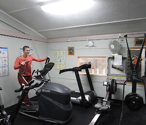 Danielle on the cross trainer in the gym, Macca