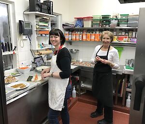 Cathryn and Annette in the kitchen preparing the sushi for the evening meal.