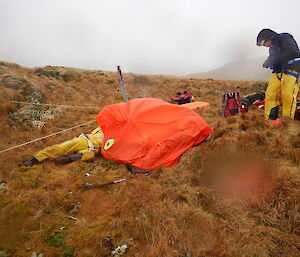 Up near Gadgets Gully the first responders found Angus and had him out of the weather in a bothy bag while they carried out first aid
